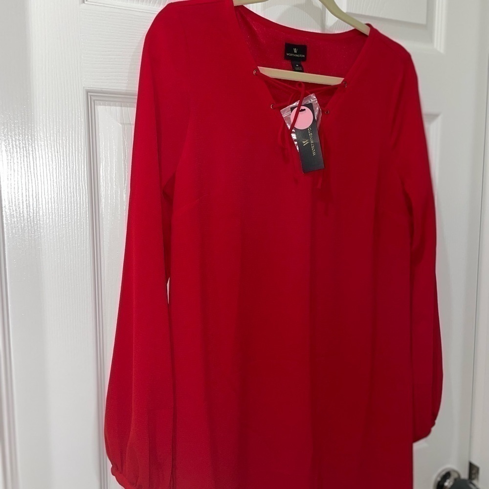 💰 3 For $25 💰WORTHINGTON Red LS Slip dress NWT Medium - Picture 2 of 7